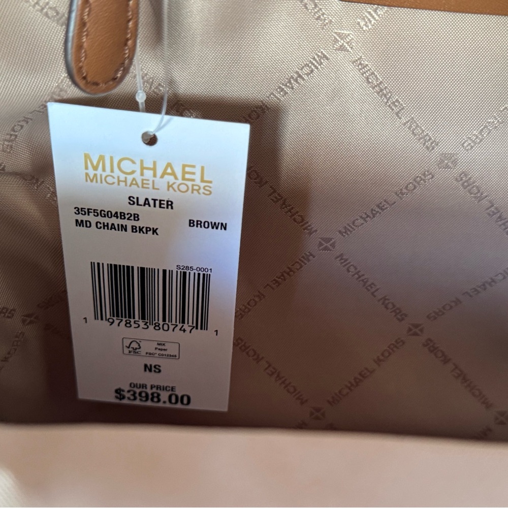 Michael Kors Slater Medium MK Brown Backpack - Picture 11 of 14